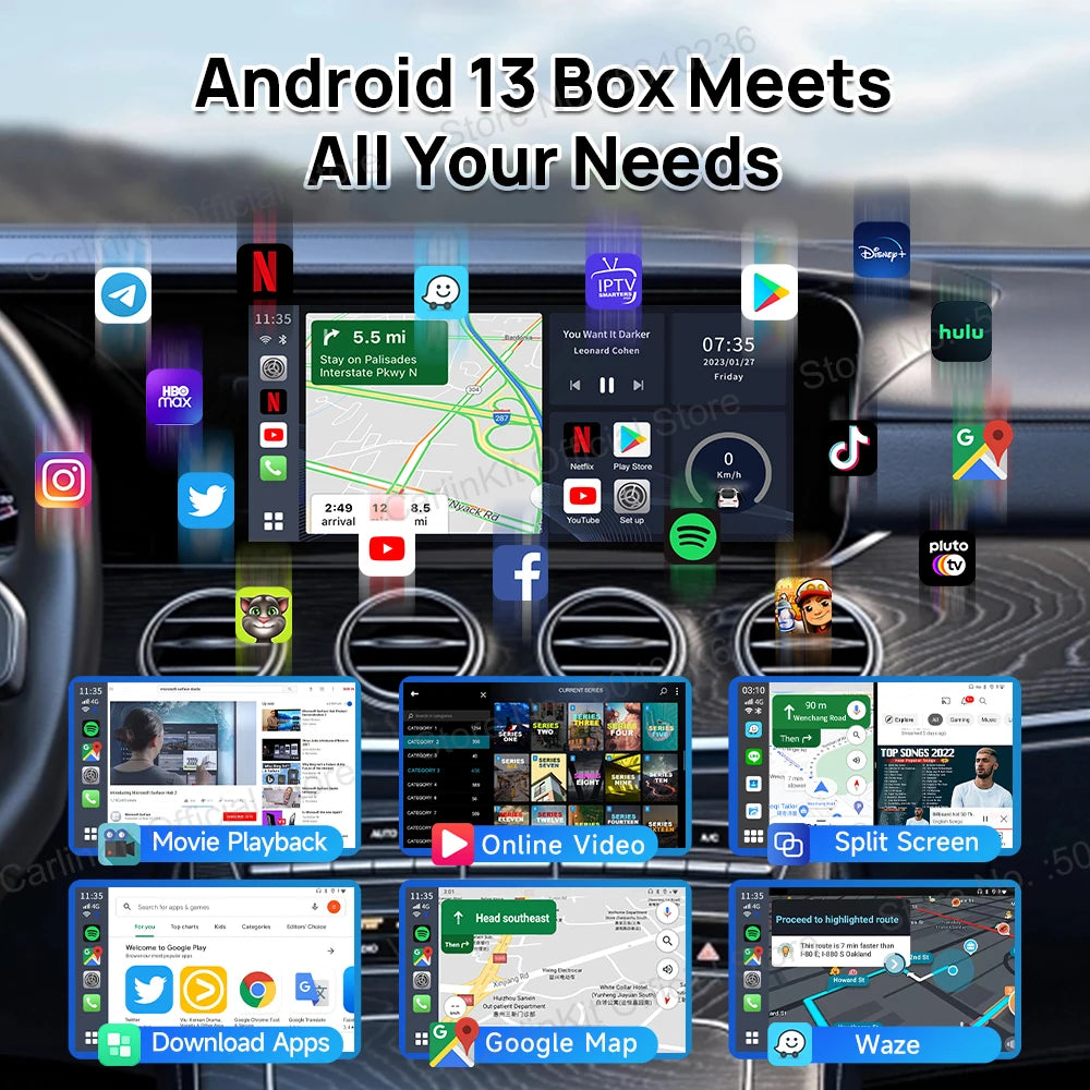 2026 CarlinKit Smart CarPlay Ai Box Android 13 Support Netflix YouTube Split Screen Wireless Android Auto & CarPlay Smart TV Box