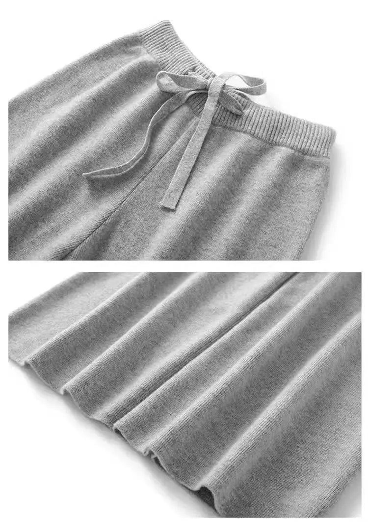 High Waist Wool Knitted Wide Leg Pants Women's Outerwear Autumn Winter Thickened Floor-Length Straight Cut Casual Trousers