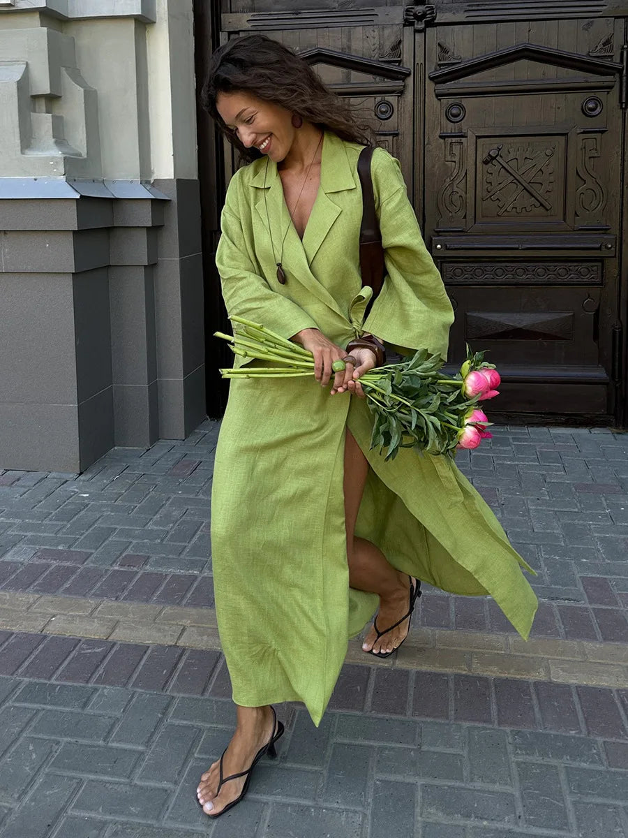 Tossy Casual Loose Lace-Up Dress Female Lapel Long Sleeve High Waist Solid Autumn 2025 New Bandage Dress Women's Commute Dress