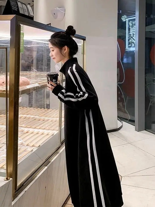 plus Size Mid-Length Over-Knee Sweatshirt Dress Women Spring Autumn Fat MM 300 Pounds Slimming Casual Sportswear Dress