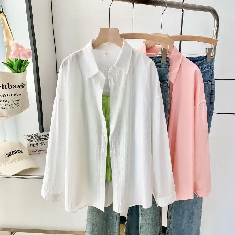 Dopamine Hong Kong Style Retro Korean Collar Long Sleeve Shirt Fashionable Versatile Lazy Slimming Commute Top Women's Shirt