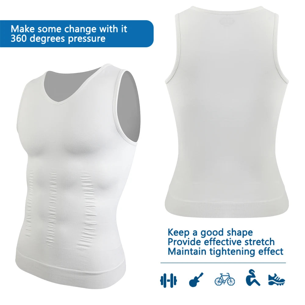 2pcs Men's V Neck Compression Shirt for Body Shaper Slimming Vest Tight Tummy Underwear Tank Top
