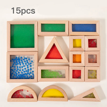 Sensory Wooden Block Set Acrylic Rainbow Building Toy Suitable For Children's STEM Learning Gift Rainbow Stacking Block Game
