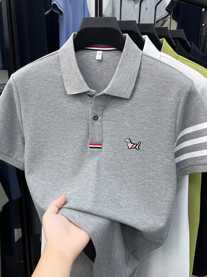 High end 100% cotton short sleeve polo shirt men luxury brand cute dog design Korean casual summer golf fashion striped T-shirt