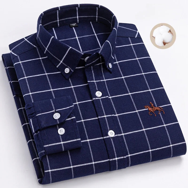 Plus Size 6XL 100% Cotton Long-Sleeve Shirts for Men Oxford Slim Fit Formal Shirt Without Pocket White Office Elegant Clothes