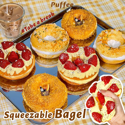 Bagel Food-grade Silicone Squishy, Creamy Soft Adhesive Toy, Taba Squishy, Happy Game Pinching Bread, Strawberry, Crunch, Crispy