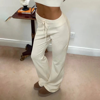 Rockmore Spicy Girl Low Waist Straight Leg Pants Pure Color Flip Waist Versatile Long Trousers Street Style Casual Pants