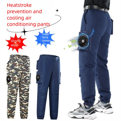 Men's USB Fan Cooling Pants Summer Air Conditioning Pants Outdoor Heat Protection Wear-resistant Labor Protection Cargo Pants