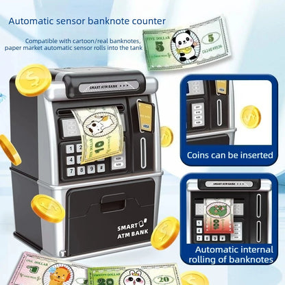 Children ATM Automatic Deposit Teller Machine Toy Smart Password Swipe Card Coin Saving Box Kid Electronic Piggy Bank with Music
