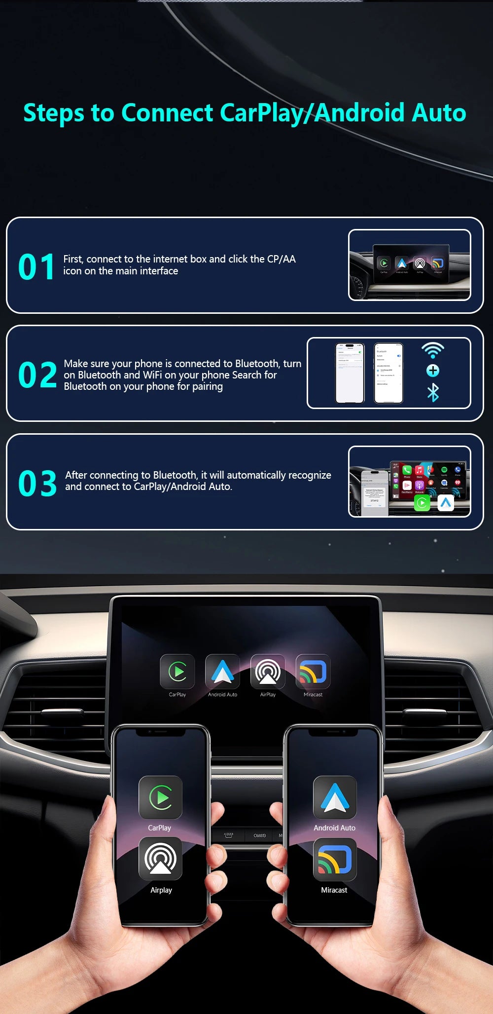2026 4in1 New Upgrade Carplay Adapter Wireless Android Auto Mirror Link Smart MiNi AI Box USB Plug and Play Auto Connect WiFi