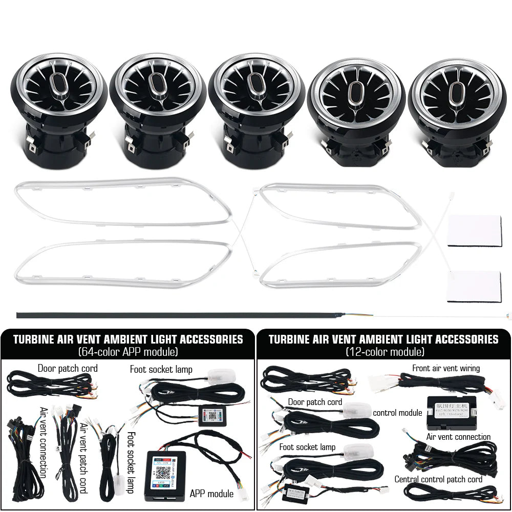 For Benz W176 W117 W156 A CLA GLA 12/64 Colors Ambient Lights Turbine Air Vent Lamps Dashboard Door Lighting Kit Car/App Control