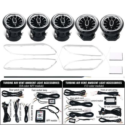 For Benz W176 W117 W156 A CLA GLA 12/64 Colors Ambient Lights Turbine Air Vent Lamps Dashboard Door Lighting Kit Car/App Control