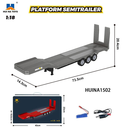 HUINA 1/18 19CH RC Truck 1501 770S Alloy Tractor 2.4G Remote Control Engineering Trailer Truck with Light and Sound Toys