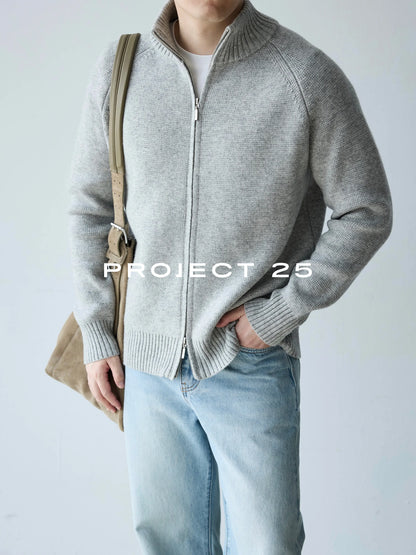 PROJECT 25 Men's Heavyweight 50% Wool Raglan Sleeve Stand Collar Zip-Up Sweater – Premium Commuter Knit Jacket