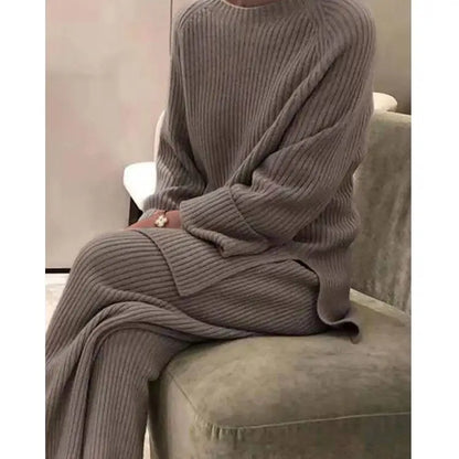 Casual Women's Knitted Sweater Two-Piece Set Cross-Border Fashion Spring Long Sleeve Pants Long Pants Suitable for 18-25 Year...