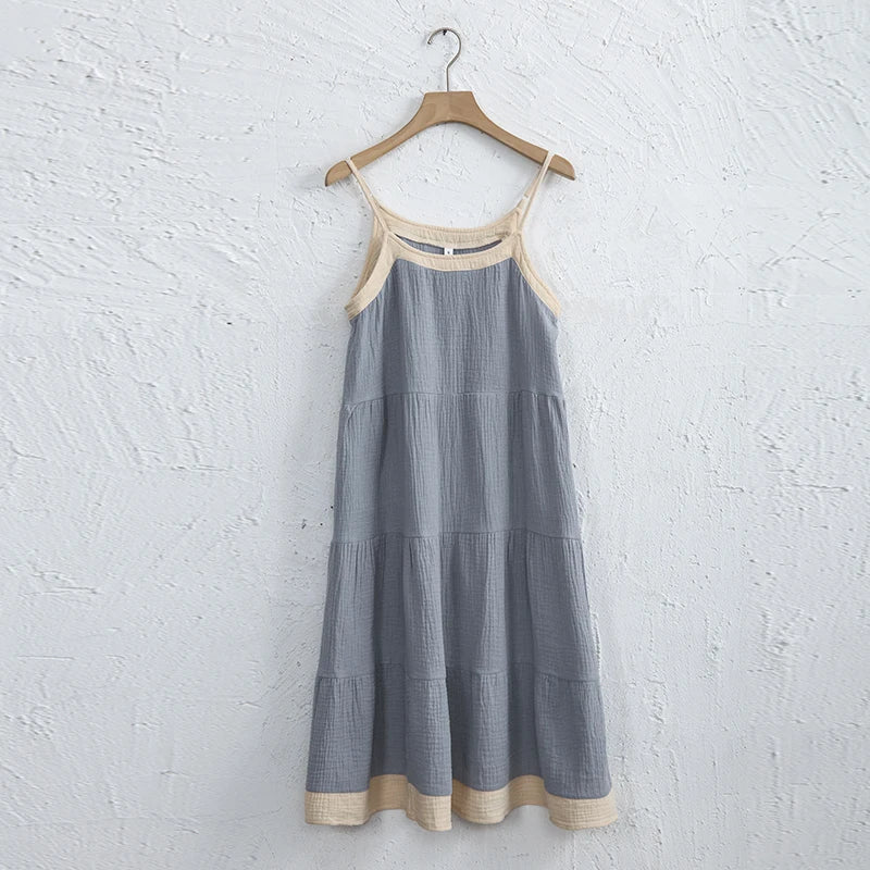 Chic Muslin 100% Cotton Gauze Summer Dresses Women Sexy Adjustable Strap Patchwork Party Boho Beach Holiday Sundress Vestidos