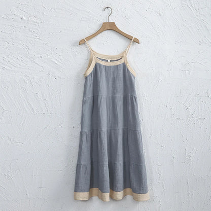 Chic Muslin 100% Cotton Gauze Summer Dresses Women Sexy Adjustable Strap Patchwork Party Boho Beach Holiday Sundress Vestidos