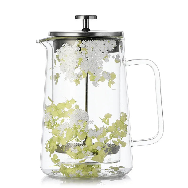 Dried Flower Double Glass French Press Heat-resistant Coffee Pot Insulation Coffee Utensil Household Filter Tea Maker
