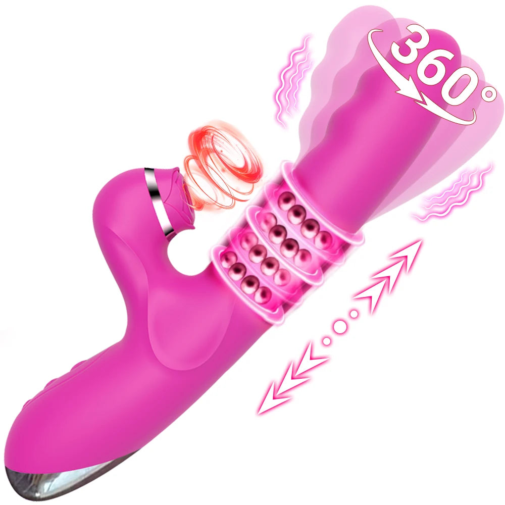 Telescopic Sucking Dildo Vibrator 360°Rotating Female Clitoral Vaginal Anal Stimulation Massage Sex Toys for Women Couples