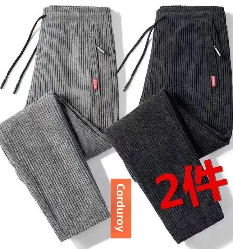 Men's Corduroy Pants Loose Casual Thickened Autumn Winter Straight Leg Zipper Decoration Business Casual Fashion Trend
