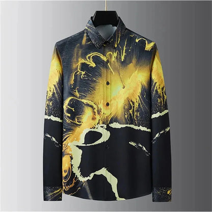 2025 Luxury letter-printed shirt for men, long-sleeved, fitted casual shirt, high-quality, fashionable, oversized men's clothing