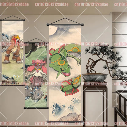 Pokémon Anime Poster Art Scroll Painting Rayquaza Pikachu Entei Squirtle Bulbasaur Gengar Snorlax Friends Children Holiday Gift