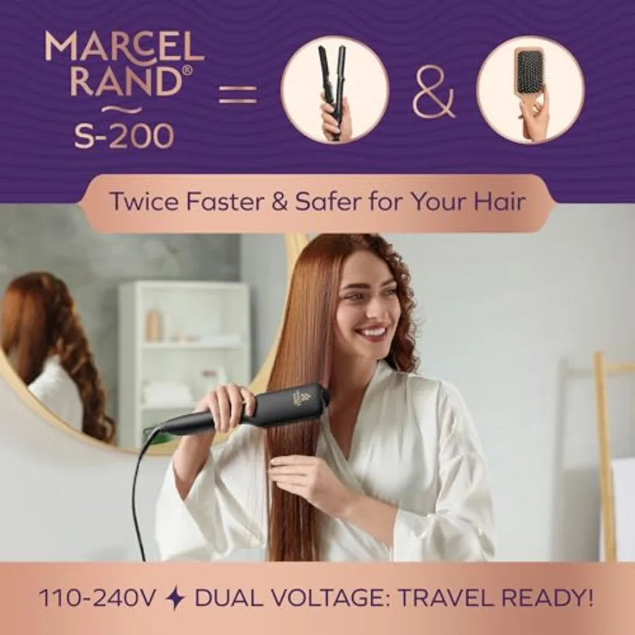 Professional Dual Voltage Hair Straightener Brush, Hair Straightening Brush w/Ions for Healthy, Anti Frizz, Flat Iron Comb w/ 1