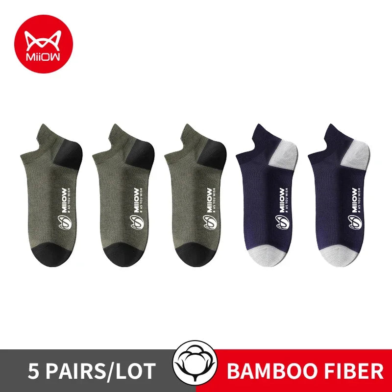 MiiOW 5 Pairs Harajuku Cotton Man Socks Fashion Contrast Color Antibacterial Men's Boat Socks Breathable Soft Anti Slip Sock