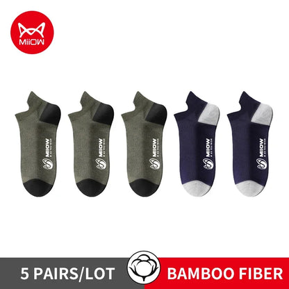 MiiOW 5 Pairs Harajuku Cotton Man Socks Fashion Contrast Color Antibacterial Men's Boat Socks Breathable Soft Anti Slip Sock