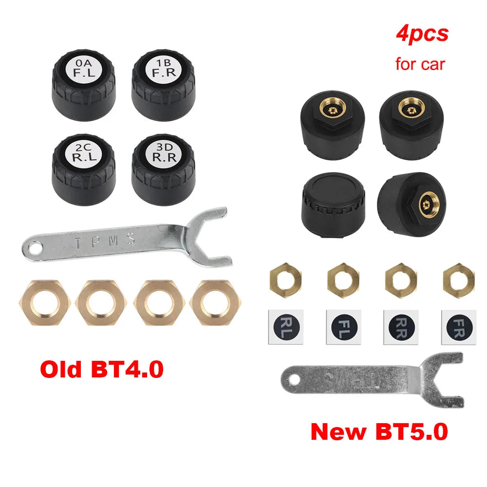 2/4PCS TPMS Sensors Bluetooth 4.0/5.0 APP Display Car TPMS Tire Pressure Monitoring System Motorcycle TPMS Tyre Tester Alarm Set