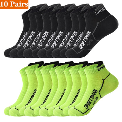 10 Pairs Men's Ankle Running Socks Cotton Breathable Marathon Sports Short Socks Comfortable Sweat Absorption Fitness Socks