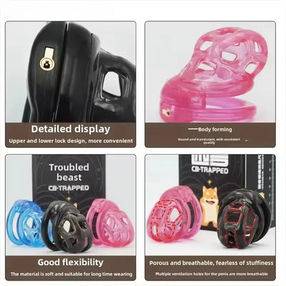 Soft Silicone Chastity Cage Device Anti-Cheating Penis Lock with 4 Size Cock Rings Penis Restraints for Men Discreet Sex Toys