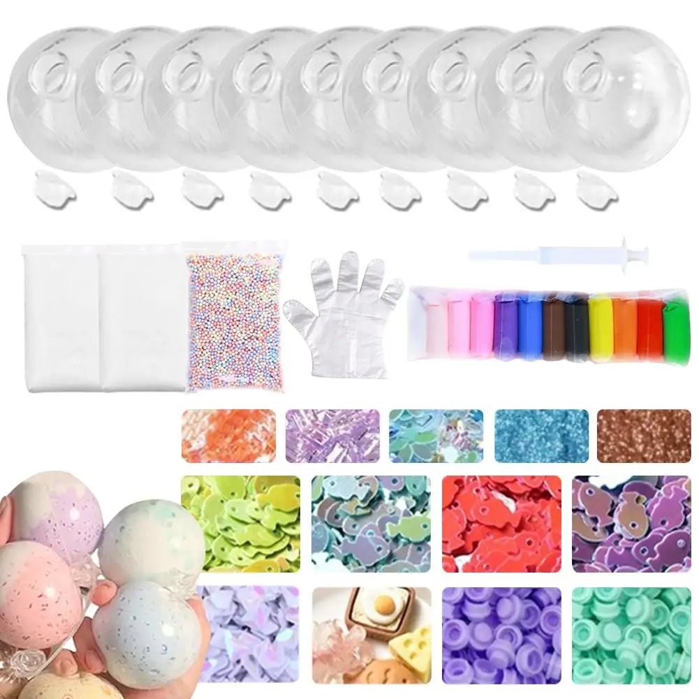 DIY Vacuum Squeeze Ball Stress Relief Kit Blank Ball Skins with Lids Filling Accessories Foam Beads Glitter Slow Rebound Toys