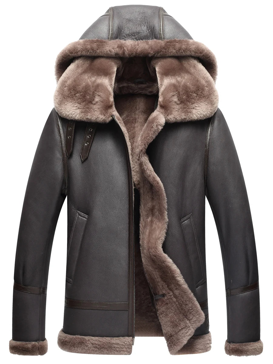Tcyeek Natural Sheepskin Fur Coat Male Warm Real Leather Jacket Men Winter Clothes Lamb Wool Coats Hoodie 2025 Куртка Мужская