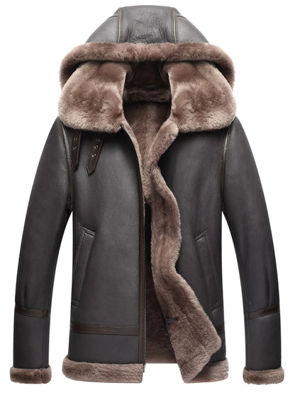 Tcyeek Natural Sheepskin Fur Coat Male Warm Real Leather Jacket Men Winter Clothes Lamb Wool Coats Hoodie 2025 Куртка Мужская