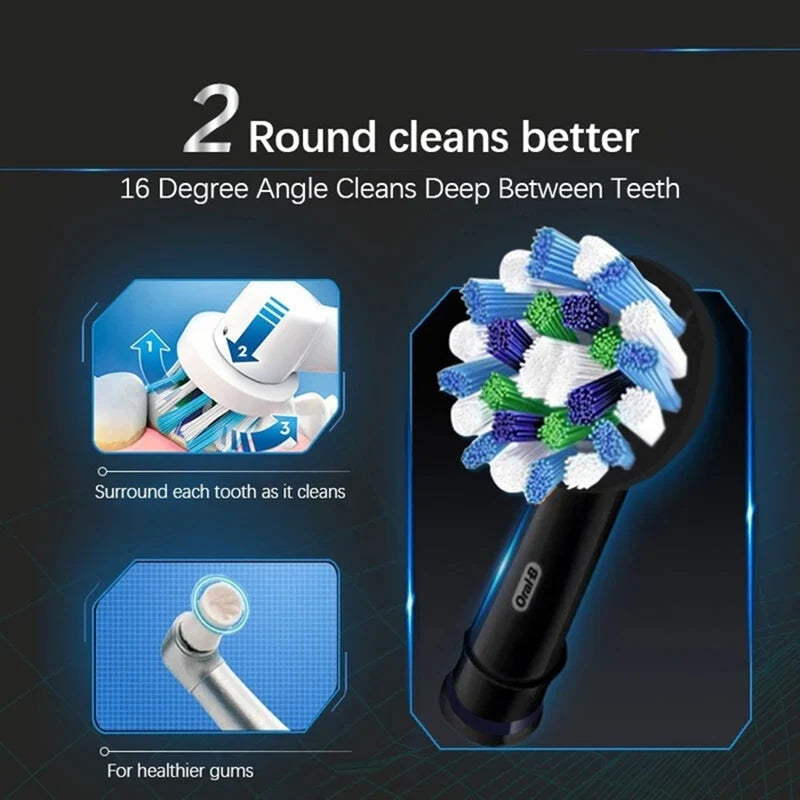 Oral-B EB50 Cross Action Teeth Clean Round Head Replacement Brush Heads for Adult Rotation Type Tooth Brush Black 4PC/Pack