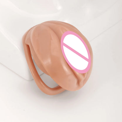 Soft Realistic Pussy Male Chastity Cage Lightweight Penis Bondage Gear Dick Cage with 4 Size Cock Rings CB Sex Toys for Man Gay