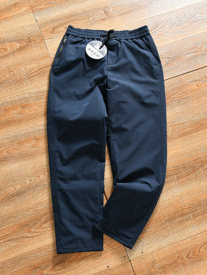 Thickened Goose down Winter Outdoor Men's Casual Elastic Waist Pants Warm Stylish Long Straight Tube Polyester Fiber Trousers