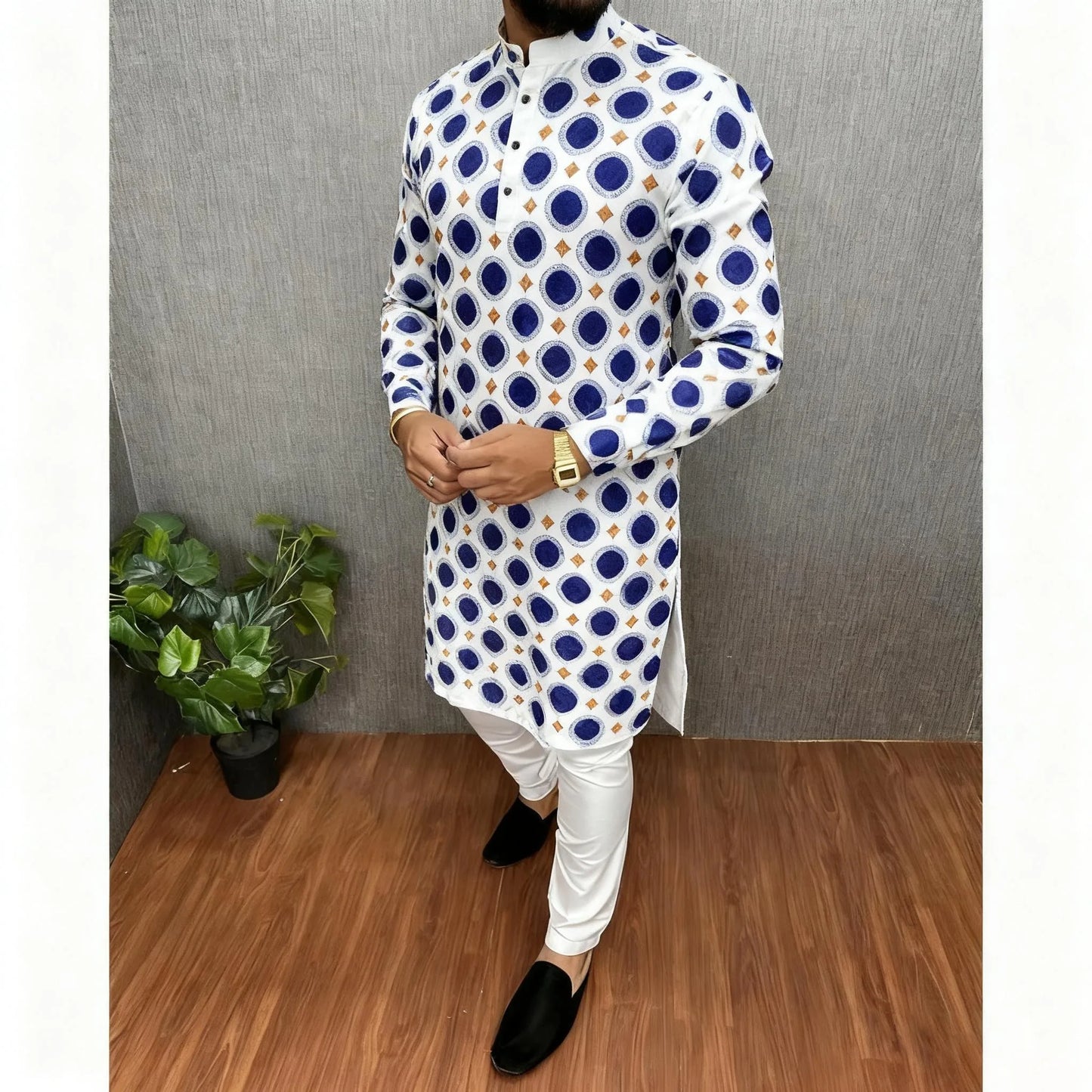 Kurta Vardha Regular Fit Mandarin Collar Long Suitable National Style Such Wedding Hari Raya Aidilfitri Muslim Herren Arabe