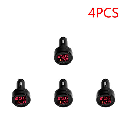 2 IN 1 12V 24V Car Voltmeter Thermometer Cigarette Lighter Car Battery Monitor LED Digital Dual Display For Cars Trucks RVs Boat