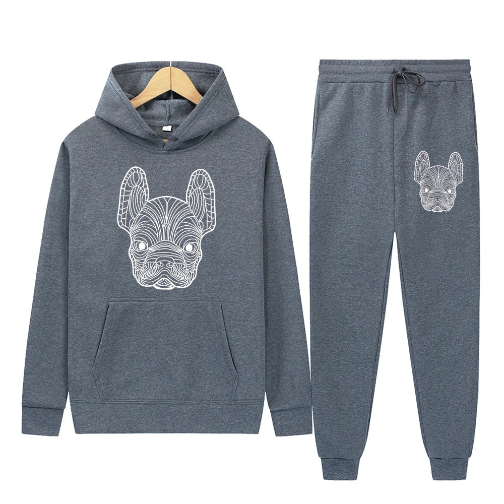 Men's and women's printed hooded sweatshirts and pants animal paw printed sportswear running autumn and winter casual fashion