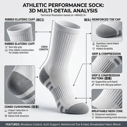 INSELLE Men's Professional Sports Socks, Towel Bottom, Shock Absorbent, Buffer, Arch Protection, Odor proof, Sweat wicking