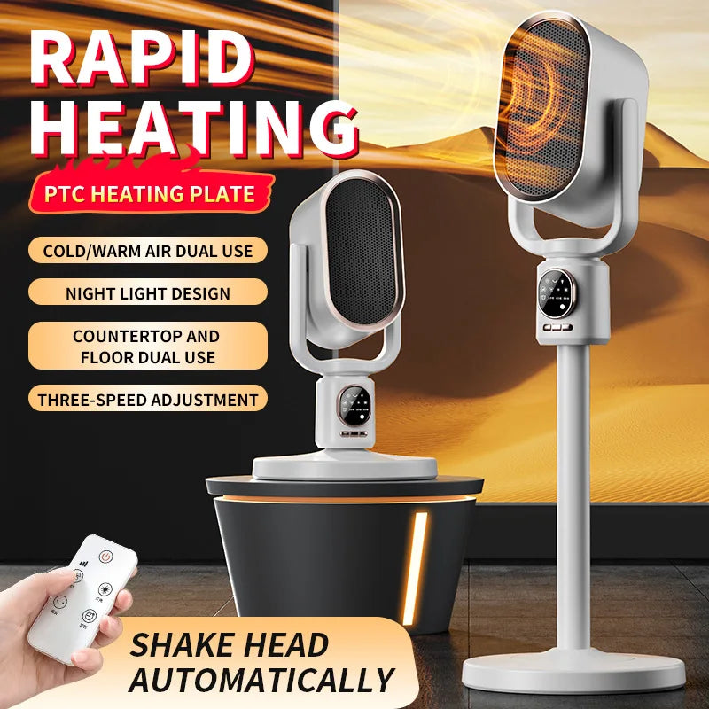 Home Heating Fan Heater With Shake Head Timer Remote Control Desktop Vertical Heating And Cooling Air Heater