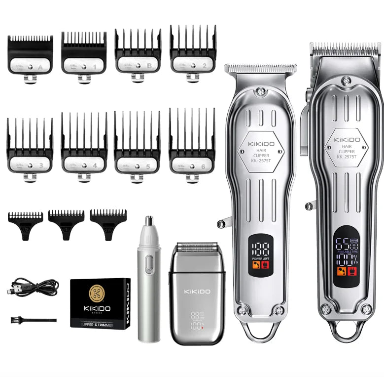 KIKIDO Professional Cordless Hair Clipper SH-2575T LCD Display Barber Trimmer Kit for Men Rechargeable 6 Combs