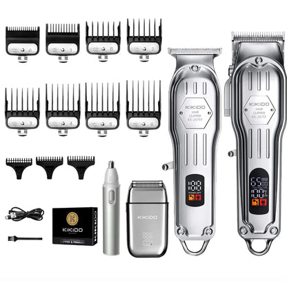 KIKIDO Professional Cordless Hair Clipper SH-2575T LCD Display Barber Trimmer Kit for Men Rechargeable 6 Combs