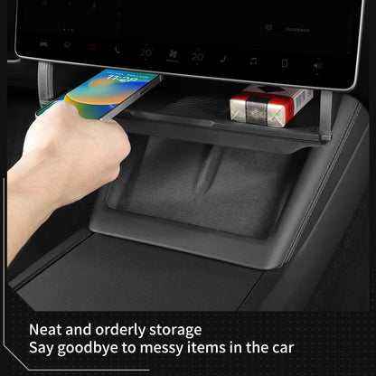 For Tesla Model Y Juniper 2025 Accessories Under-Screen Storage Organizer Box Center Console Screen Protect Trim Charge Pad Mat