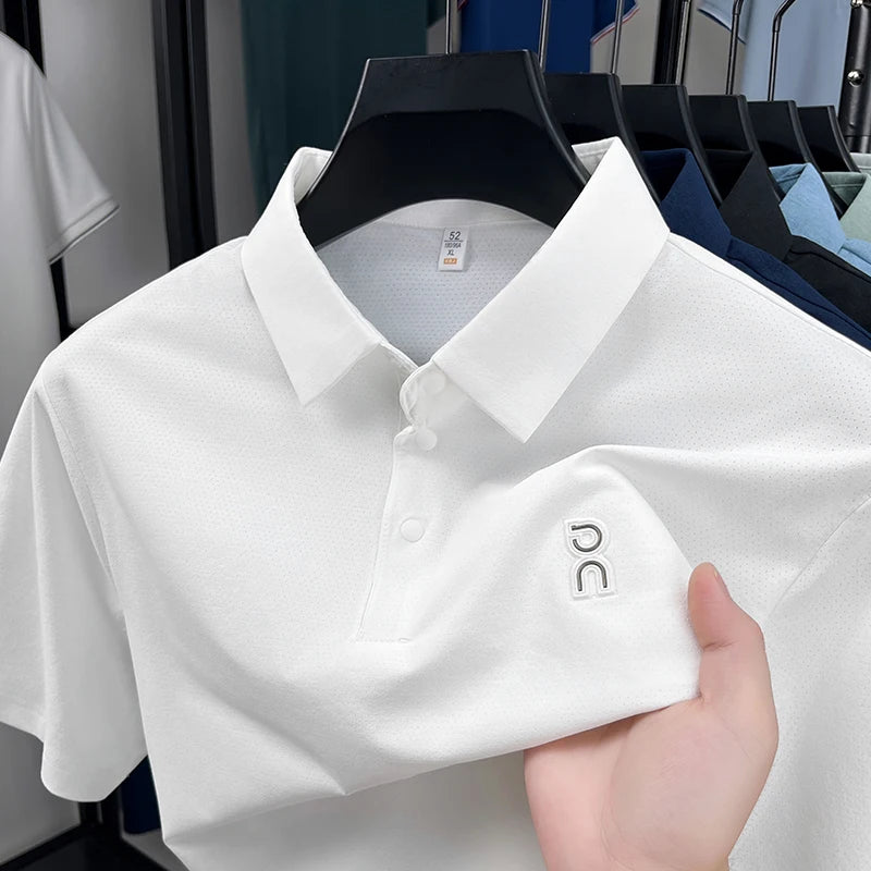 New Men's Short Sleeved Printed Polo Shirt Summer Luxury Brand Fashion Business Cool Anti Wrinkle Lapel T-shirt Top Men's Wear
