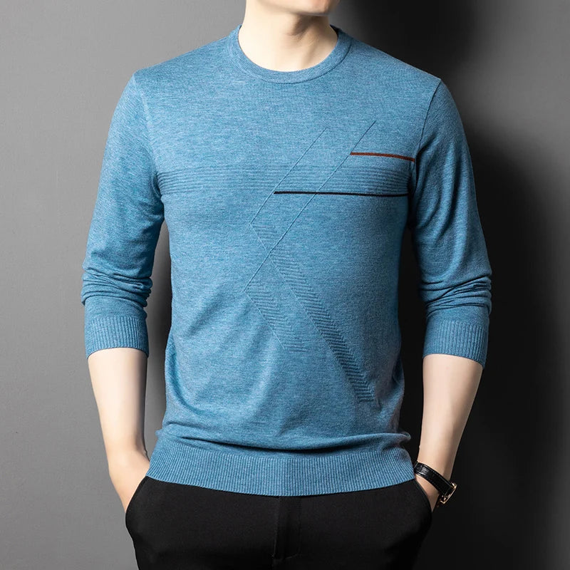 Anti-Pilling High-End Knit Men Pullover Sweater Jumper New Lightweight Round Neck Loose Fashion