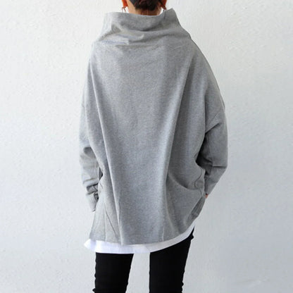 Women's Oversize Simple Tops 2025 New Fashion Casual Solid Color High-Neck Long Sleeve T-Shirt For Women