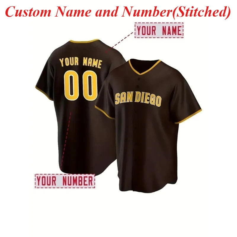 Customized Name And Number Men's Embroidery Baseball Jersey San Diego Personalized Short Sleeve Button Down Breathable Shirts